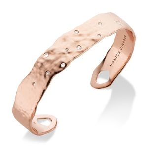 MONICA VINADER Rose Gold Hammered Cuff with Crystal Studs